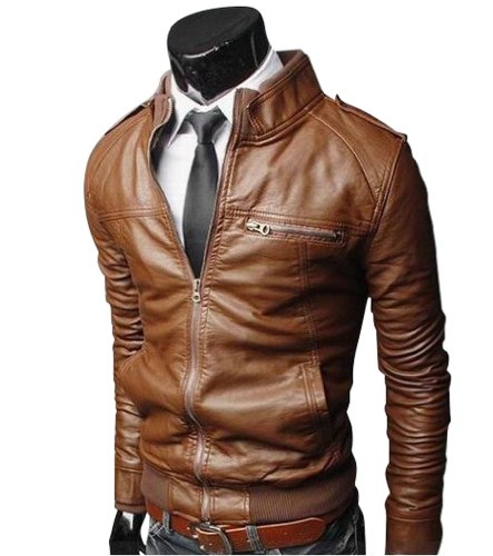 Kingdo Men's Fashion Motorcycle Pu Leather Jacket Coat Slim Short Style
