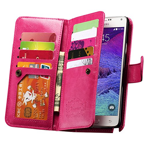 Note 4 Case, Galaxy Note 4 Case, Joopapa Galaxy Note 4 Wallet Case,Pu Leather Case Magnet Wallet Credit Card Holder Flip Cover Case Built-in 9 Card Slots & Stand Case for Samsung Galaxy Note 4 (Pink)