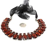 Designer Alex Carol Beautiful Amber Crystal Jeweled Black Bib Ribbon Necklace