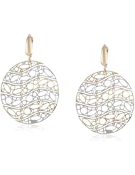 14K Italian Yellow and White Gold Round Shape Diamond Cut Design Earrings