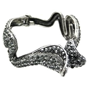 Black Rhinestone Double Cobra Metal Bangle Bracelet Snake