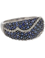 Sterling Silver Sapphire and Diamond Ring (.16 Cttw, G-H Color, I2-I3 Clarity), Size 7