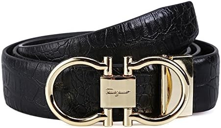 Olee Mens Genuine Leather Belt with Removable and Smooth Buckle (Black Gold, 110cm/43.3")