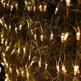 Warm White LED Net Light (1.5m x 1.5m) with transparent wire. Suitable for outdoor use.