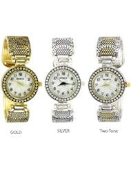 Geneva Womens Cuff Bangle Fashion Watch-Gold