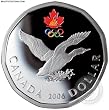 2006 Lucky Loonie Silver Dollar Coin Lucky Loon plus Official Emblem of the five Olympic rings by Royal Canadian Mint Has Provided Olympic Canadian Team Good Luck Charm for Canadian Athletes.