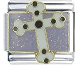 Black And White Cross Religious Italian Charms Bracelet Link