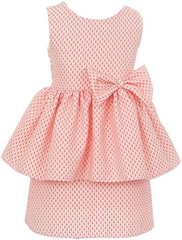 Big Girls Coral Polka Petite Dots Brocade Peplum Flower Girl Dress 10