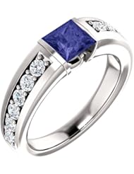 18K White Gold 5.00x5.00mm Princess Cut Tanzanite and Diamond Ring -- LIFETIME WARRANTY