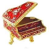 Red Grand Piano Box Swarovski Crystals 24K Gold Jewelry, Trinket or Pill Box Figurine