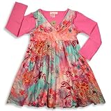 Lipstik - Girls Long Sleeve Florak Knit Dress, Pink, Multi