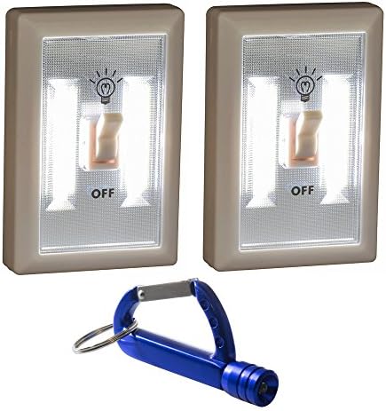 Promier LED Wireless Light Switch, 2-Pack, Battery-Operated Bundle with Lighted Key Chain Carabiner Flashlight