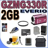 JVC Everio GZ-MG330 Camcorder 30GB Hard Drive 35x Optical Zoom (Red) 2GB MicroSD Memory Card - Extra Rechargeable Battery - Rapid External Charger - UV Filter - GZMG330R BigVALUEInc Accessory Saver Bundle + MORE