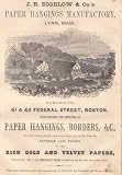 A Full Page Original Illustrated advertisement for J.R. Bigelow and company, Paper Hangings Manufactory of Lynn, Mass. On the reverse is an advertisement for Blake Bigelow and Company Clothiers goods. This advertisement was removed from The book 