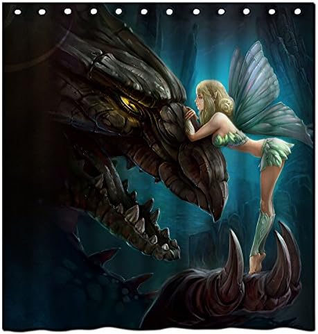 Custom Dragon &amp; Fairy Design Waterproof Polyester Fabric Bathroom Shower Curtain 66 inch x 72 inch