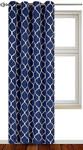 Printed Blackout Room Darkening Printed Curtains Window Panel Drapes - (Navy Color Pattern) 1 Panel, 52 inch wide by 84 inch long, Printed Pattern - By Utopia Bedding