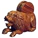 Handmade Cherry Wood Coasters With Carved Lion Holder - Set of 6 (Thailand)