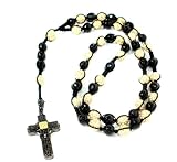 IMAGE OF Shamballa Necklace Rosary 10mm Faceted Onyx with 10mm Gold Plated Crystal Pave beads. All Macrame about 35 Inches Long. Sterling Silver Cross with Black Cubic Zirconias CZ and Canary CZ all Black Rhodium Plated. About 28 Pave Beads. Handmade
