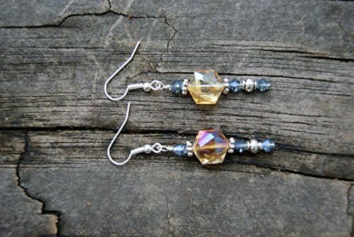 Golden Hexagon Crystal Earrings