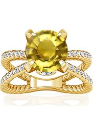 18K Yellow Gold Round Cut Yellow Sapphire Fana Designer Ring
