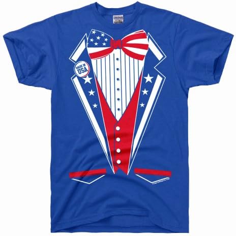 DIRTYRAGZMerica Tuxedo T Shirts for Men - Funny Birthday Gifts for Men, USA 4th of July White Trash Party Attire Tux Shirts