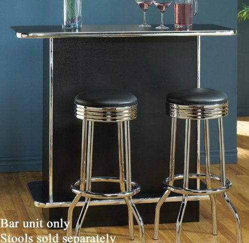 Coaster Home Bar Unit with Chrome Trim and Shelves in Black Finish