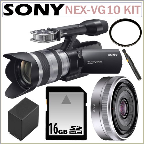 Sony NEX-VG10 Full HD Interchangeable Lens Camcorder (Black) with Sony SEL16F28 16mm Wide Angle E-Lens + 16GB Accessory Kit Sony NEX-VG10 Full HD Interchangeable Lens Camcorder (Black) with Sony SEL16F28 16mm Wide Angle E-Lens + 16GB Accessory Kit