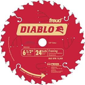 Freud D0624A Diablo 6-1 2-Inch 24 Tooth ATB Framing Saw Blade with 5 8-Inch Arbor by Diablo