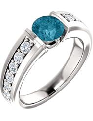 10K White Gold 6.00mm Round Cut London Blue Topaz and Diamond Ring -- LIFETIME WARRANTY