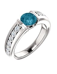 14K White Gold 6.00mm Round Cut London Blue Topaz and Diamond Ring -- LIFETIME WARRANTY