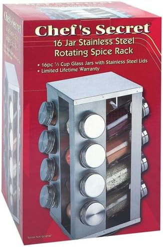 Chef Secret 16 Jar Stainless Steel Rotating Spice Rack Stainless Steel Lids Practical