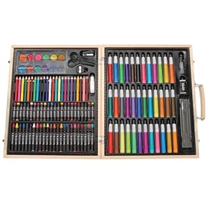 Darice ArtyFacts Portable Art Studio, 131-Piece Deluxe Art Set With Wood Case