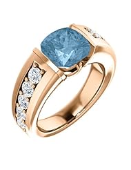 10K Rose Gold 8.00x8.00mm Antique Cushion Cut Sky Blue Topaz and Diamond Ring -- LIFETIME WARRANTY
