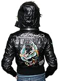ED HARDY Christian Audigier Love Birds Womens Puffy Bomber Down Like Jacket Sz ED HARDY Christian Audigier Love Birds Womens Puffy Bomber Down Like Jacket Sz