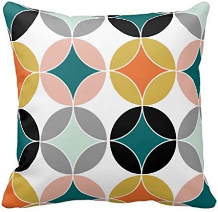 Maliyna Stylish Modern Mid Century Circles Repeat Pattern Throw Pillowcase 20x20Inches