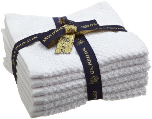 U.S. Polo Assn 100-Percent Cotton 6-Piece Wash Cloth Pack, 13-Inch by 13-Inch, White