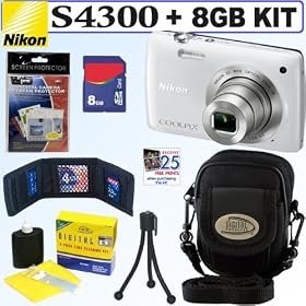 Nikon COOLPIX S4300 16 MP Digital Camera (White) + 8GB Accessory Kit