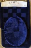 3 Piece Navy + Blue Patchwork Design Bathroom Rug/mat, Contour & Lid Cover Set