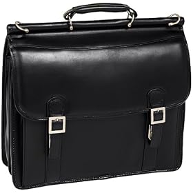 McKleinUSA Halsted 80335 V Series Full Grain Oil Tanned Leather Double Compartment Laptop Case (Black)