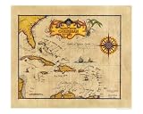 1655 Caribbean Pirate Map Emerging Artists Giclee Poster Print by Johnathan White, 20x16
