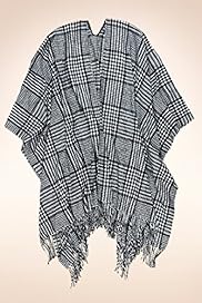 Tassel Trim Checked Knitted Wrap
