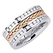 18K Two Tone Yellow and White Gold Dimond Wedding Band Width 9.5mm