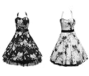50's Floral Dress Halterneck White & Black or Black & White