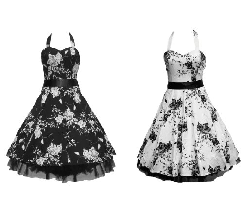 50's Floral Dress Halterneck White & Black or Black & White