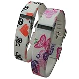 2PC&SMT the Latest Design Style 100% Anti-lost Set Size Small S Multicolor Combinational Replacement Bands with Metal Clasps for Fitbit Flex Only No Tracker/ Wireless Activity Bracelet Sport Wristband Fit Bit Flex Bracelet Sport Arm Band Armband(latest Fashion Anti-shedding Clasp Type)+Dancing Butterfly & Love Skull