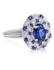 Sterling Silver Created Sapphire Basketweave Ring, Size 7