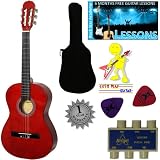 Guitare GAUCHERS Acoustique Classique 3/4 Pack - Rouge - Avec Housse et Accordeurs et Mediator