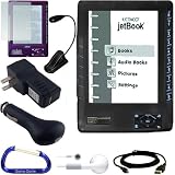 Black ECTACO jetBook eBook Silicone Skin Case Cover (Black), Screen Protector, USB Data HotSync / Charging Cable, USB Car Charger, USB Wall Charger Power Adapter, Max Bright LED Light, Earphones, and a Free Carabiner key Chain