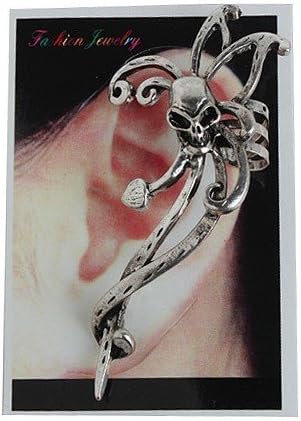 Retro Gothic earring skull ghost ear wrap cuff earring stud earring ear clip earring Left ear (antique silvery)