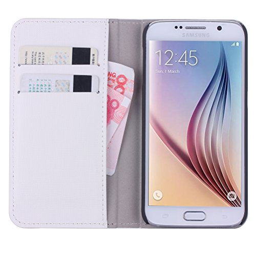 WAWO Samsung Galaxy S6 Case, PU Leather Wallet Flip Cover Case with Credit Card ID/Pocket Money Slot for Samsung Galaxy S6 - White
